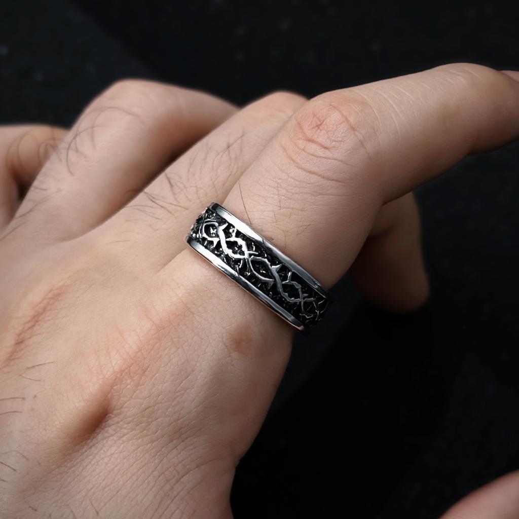 Retro "Thorn Path" Adjustable Open Ring For Men Silver-plated Copper Punk Gothic Edgy Jewelry Unisex Trendy Accessories Gift