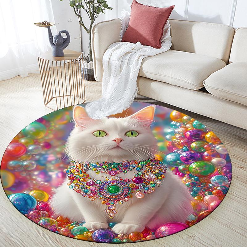 Magical Cat Round Area Rug,Carpet Rug for Living Room Bedroom Sofa Playroom Decor,Non-slip Floor Mat