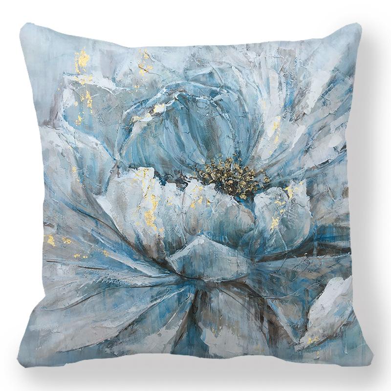Home Decor Blue Floral & Bird Patterned Pillow Covers Pattern Cushion Cover Suitable For Sofa Bedroom Car Pillow Cover