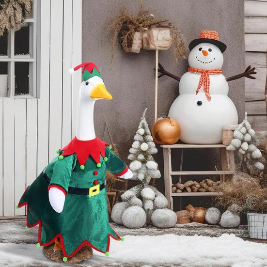 Santa Claus Goose Outfit Christmas Porch Goose Costume Festive Clothes And Hat for 23" High Cement or Plastic Goose Lawn Patio Garden Decor