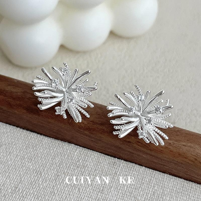 

Cuiyan S925 Silver Fireworks Stud Earrings - High-End Autumn/Winter Style for Women, Trendy Korean Design 925 Silver