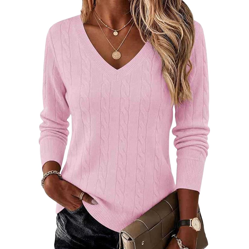 Maglione da Donna a Treccia con Scollo a V, Pullover a Manica Lunga per Autunno e Inverno, Abbigliamento Casual