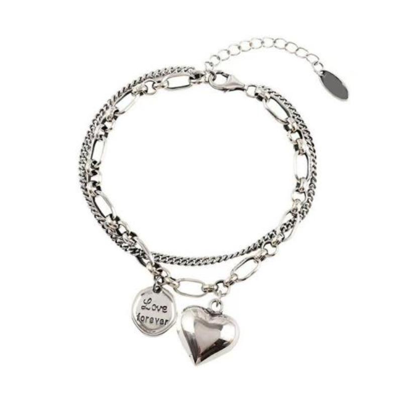 Браслет-шарм с сердечками, двухслойный браслет из сплава с сердечками, регулируемый браслет с круглым кулоном в виде сердца