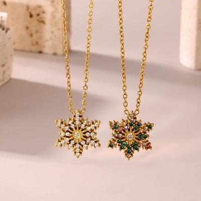 Christmas CNC Snowflake Zircon Pendant Necklace - Non-Fading Titanium Steel Jewelry for Women
