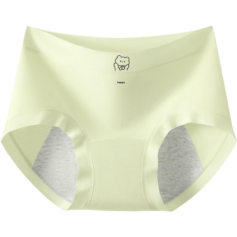 10A Antibacterial Women's Pure Cotton Bear Print Triangle Period Panties - Long Crotch, High Coverage