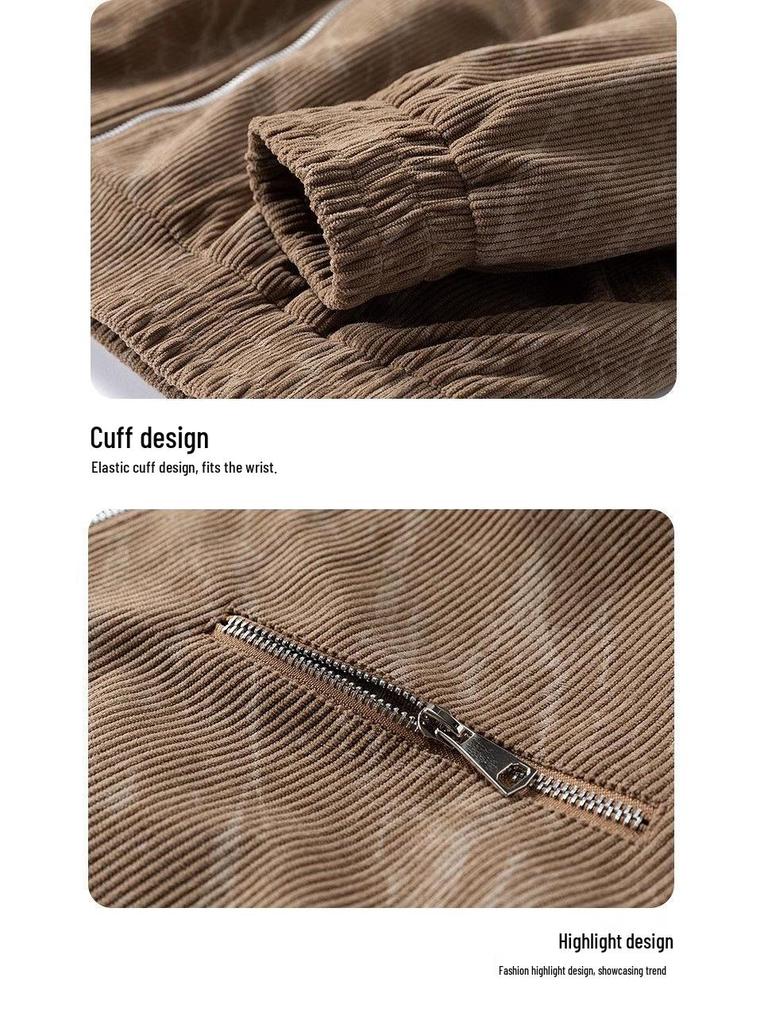 Men's Retro Corduroy Jacket: Spring/Autumn Versatile Loose Casual British Style with Turn-Down Collar.