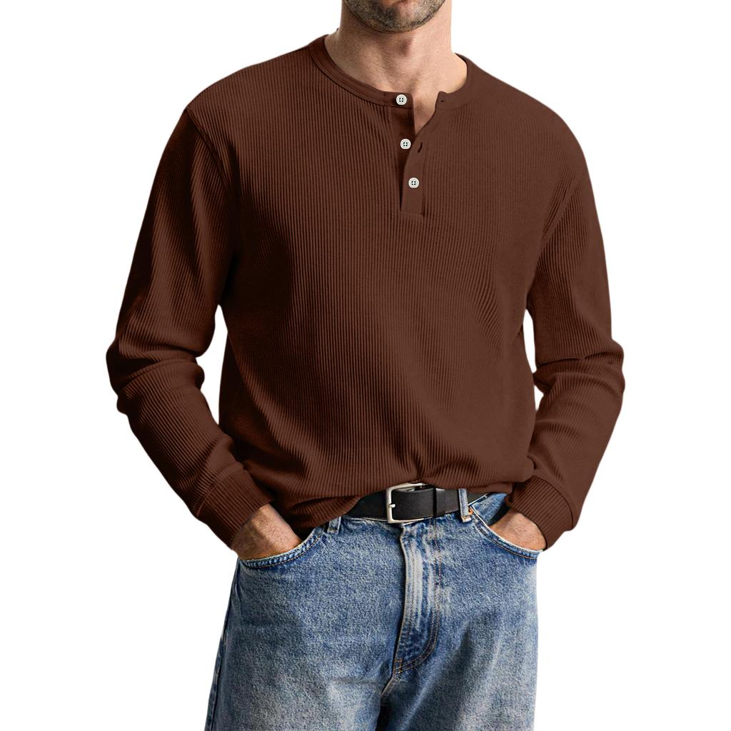 Men's Casual Knit Button-Up Long-Sleeve Shirt