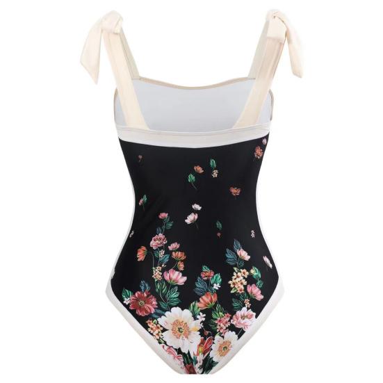 2Pcs/Set Women Printing Monokini with Skirt Sling Bandeau One-Piece Hot Spring Swimsuit with Beach Cover Up