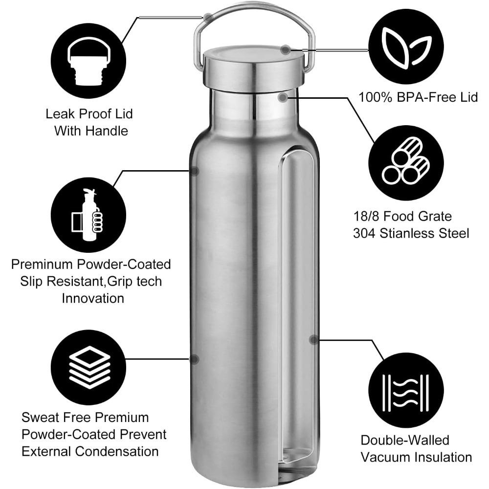 Nerezová termoska 1000 ml/600 ml Jednovrstvá láhev na vodu Opakovaně použitelná a ekologická Vhodná do myčky nádobí/jednoduchý hrnek