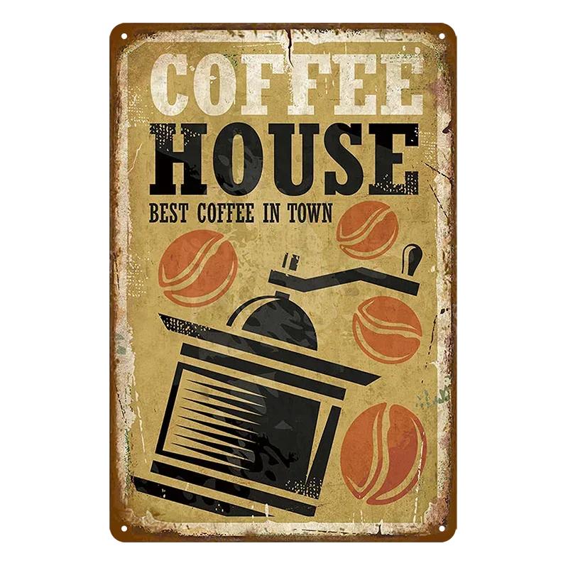 Hisun Tin Sign HD Tin Sign Vintage Coffee House Wall Decor Retro Coffee Shop Espresso Metal Poster for Kitchen Cafe Bar