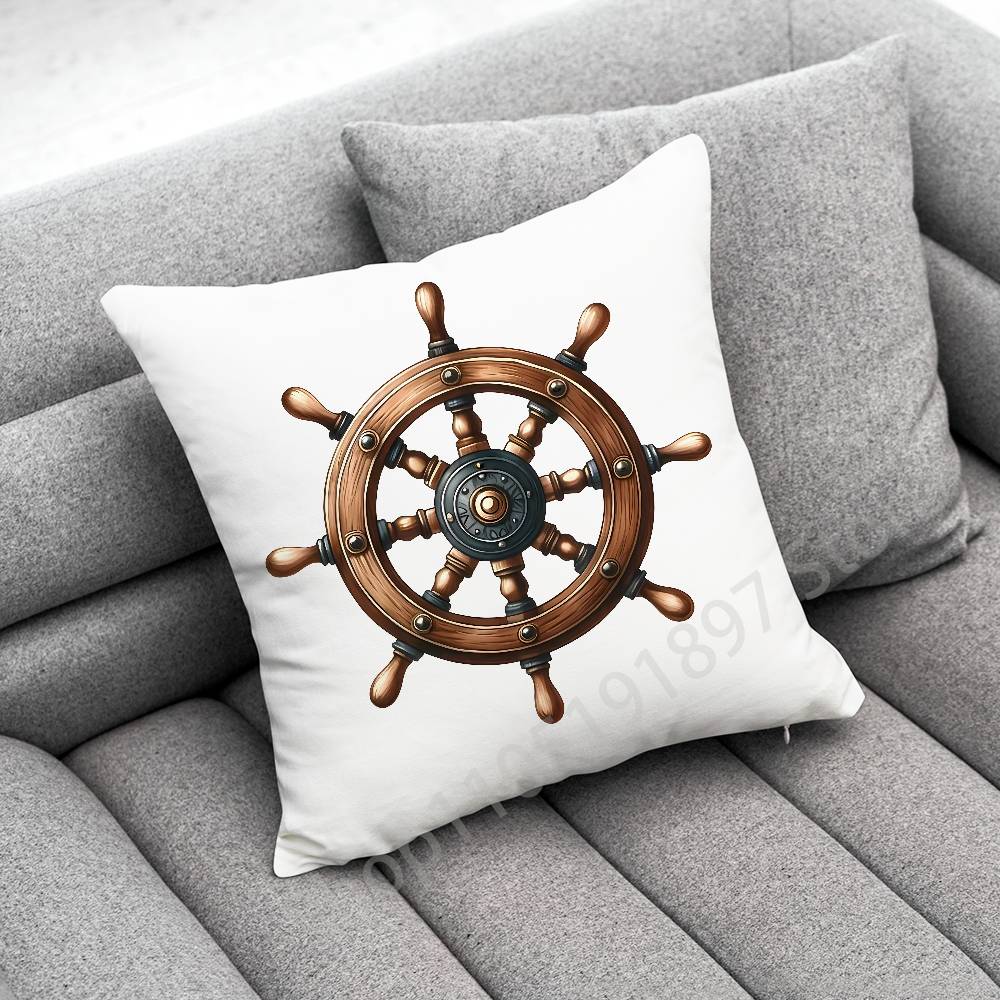 Anchor Boat Ship Wheel Compass Logo Throw Pillow Case For 45*45cm 40cm 55cm 50cm 30cm Square Car Pillowcase Shell