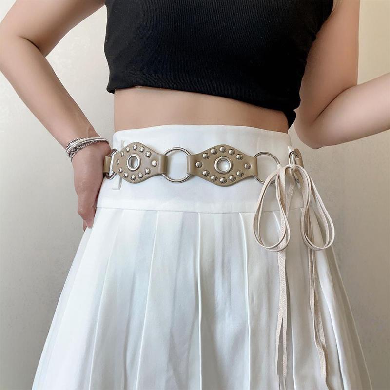 American Retro Rivet Metal Buckle Belt Women'S Spliced Belt Millennial Spicy Girl Y2K Design Sense Strap Waist Rope