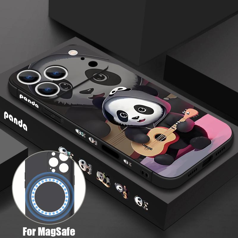 For iPhone 17 Pro Max Case Guitar-playing Panda Magnetic For Magsafe Silicone Cover For iPhone 16 Pro Max Funda iPhone 15 14 13 12 11 16E Air