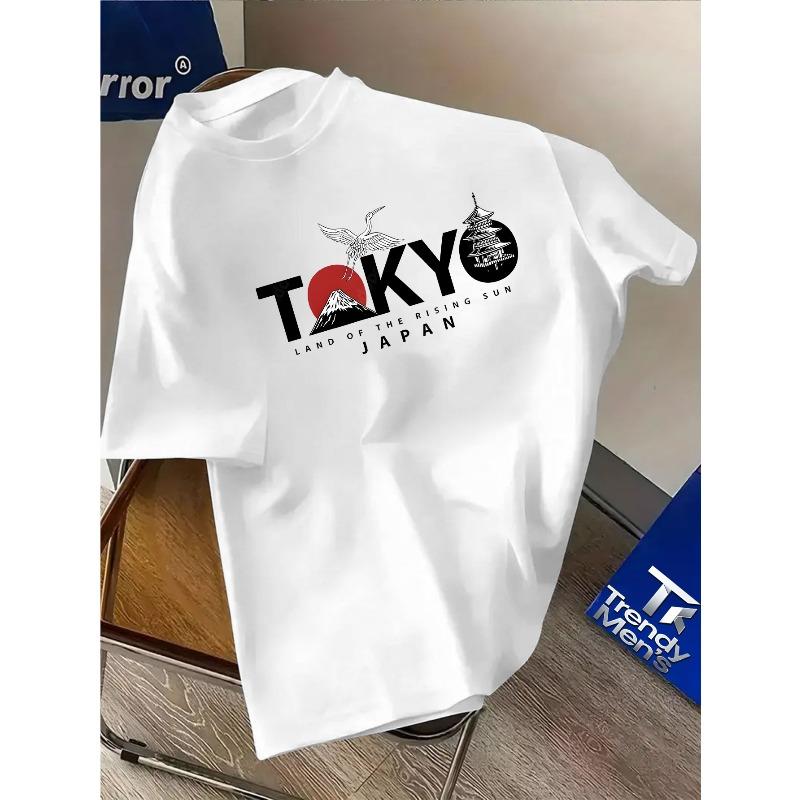 European sizes Graphic Tees Men Men S Japan Tokyo Themed T-Shirt - Mount Fuji, Cherry Blossoms, Rising Sun And Torii Gate Design S белый