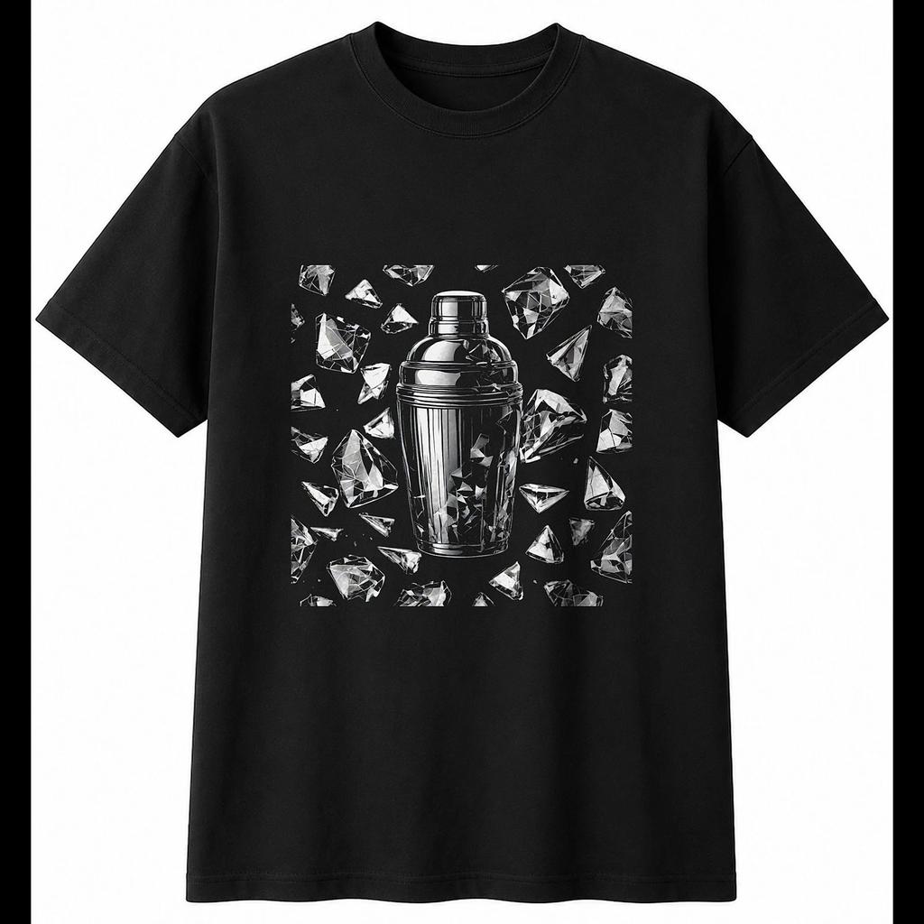 Greyscale Cocktail Shaker Shattered Mens T-Shirt Retro Black 100% Cotton Printed