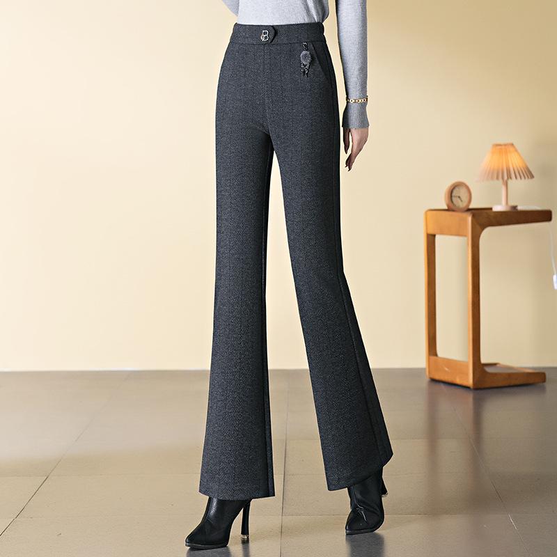 

Женские шерстяные брюки микро-клеш с высокой посадкой: Универсальный, Утепленный для осени/зимы, Идеально подходит для мам среднего возраста L