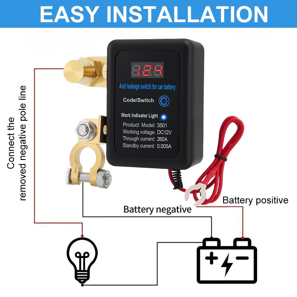 12V Car Battery Anti-Leakage Power-Off Switch 260A Automatic Intelligent Remote Control Disconnect Switchs for Vehicle Safety