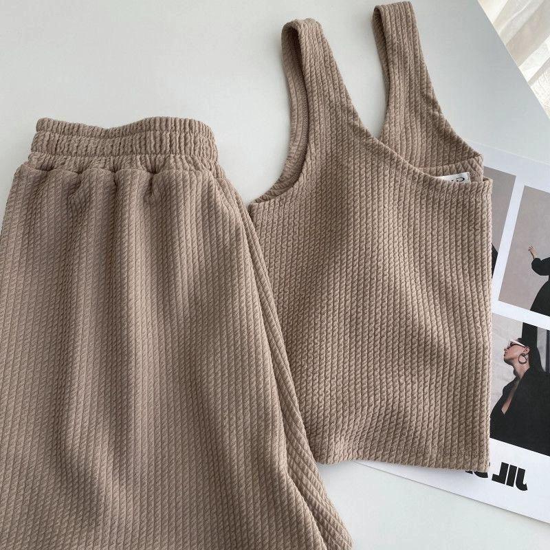 Women's Summer Casual Fitness Set Top + Wide Leg Shorts Home Two Piece Set