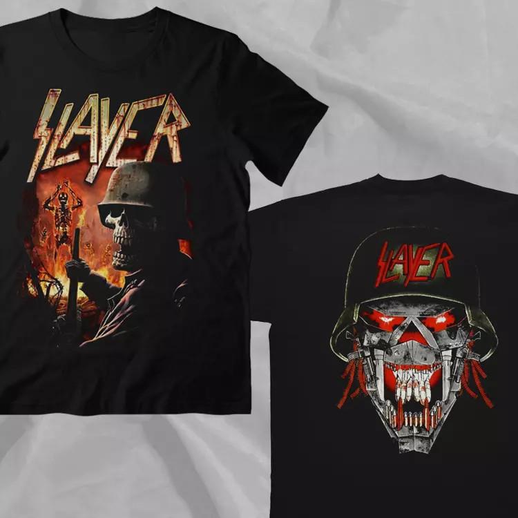 SLAYER Band Soldier Black Retro 90s Double Sided T-Shirt