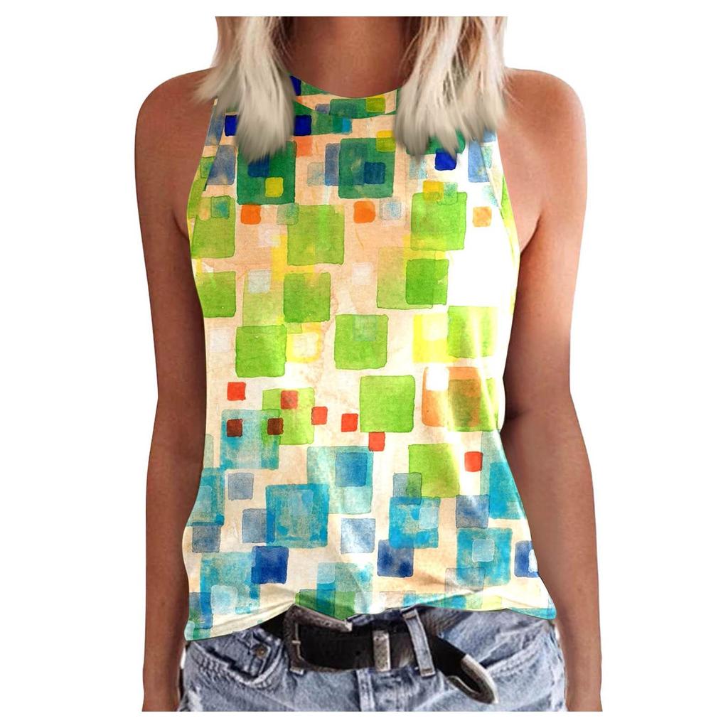 Women's Top Colorful Print Block Top Stylish Tank