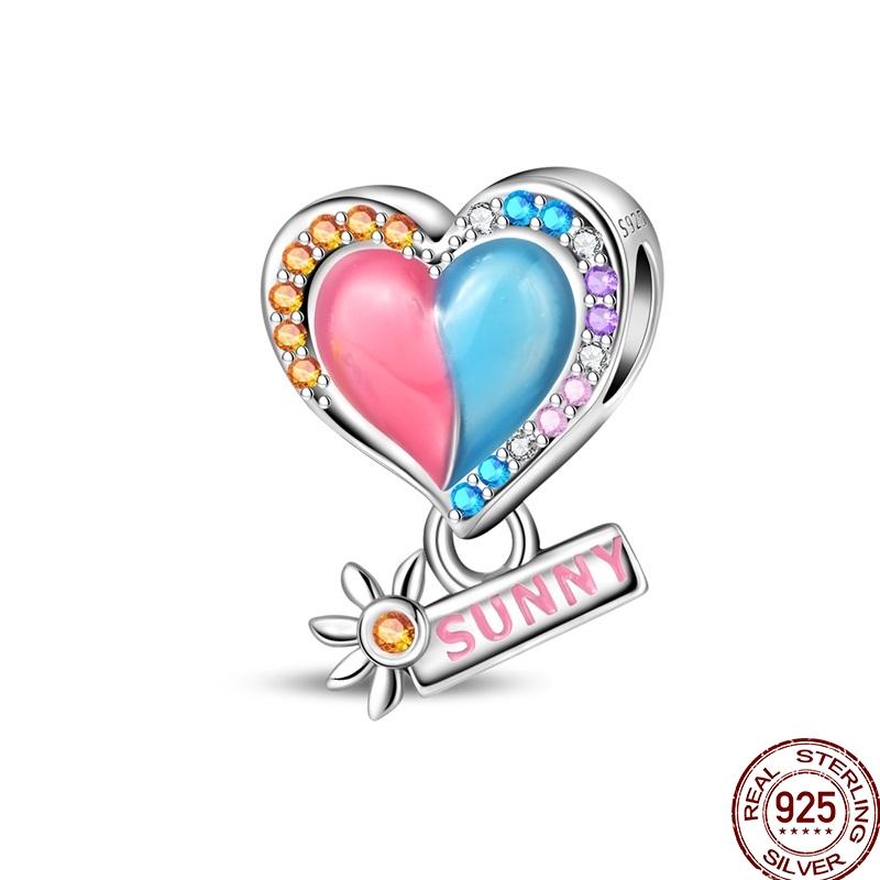 Copper Rainbow Hearts Charms Sun Clouds Rain Lightning Beads Fit Original Bracelet Diy For Women Fine Jewelry Gift