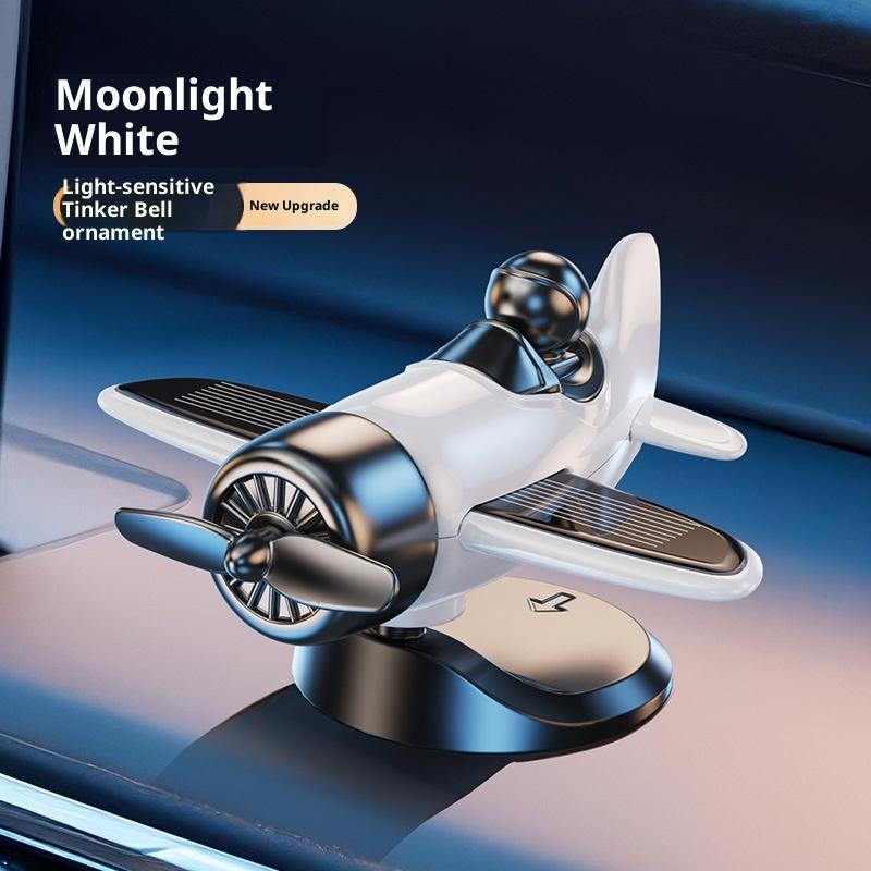 1Pc Solar Powered Rotating Airplane Car Dashboard Ornament 360° Auto Spin Decor Airplane Ornaments Car Interior Decoration белый