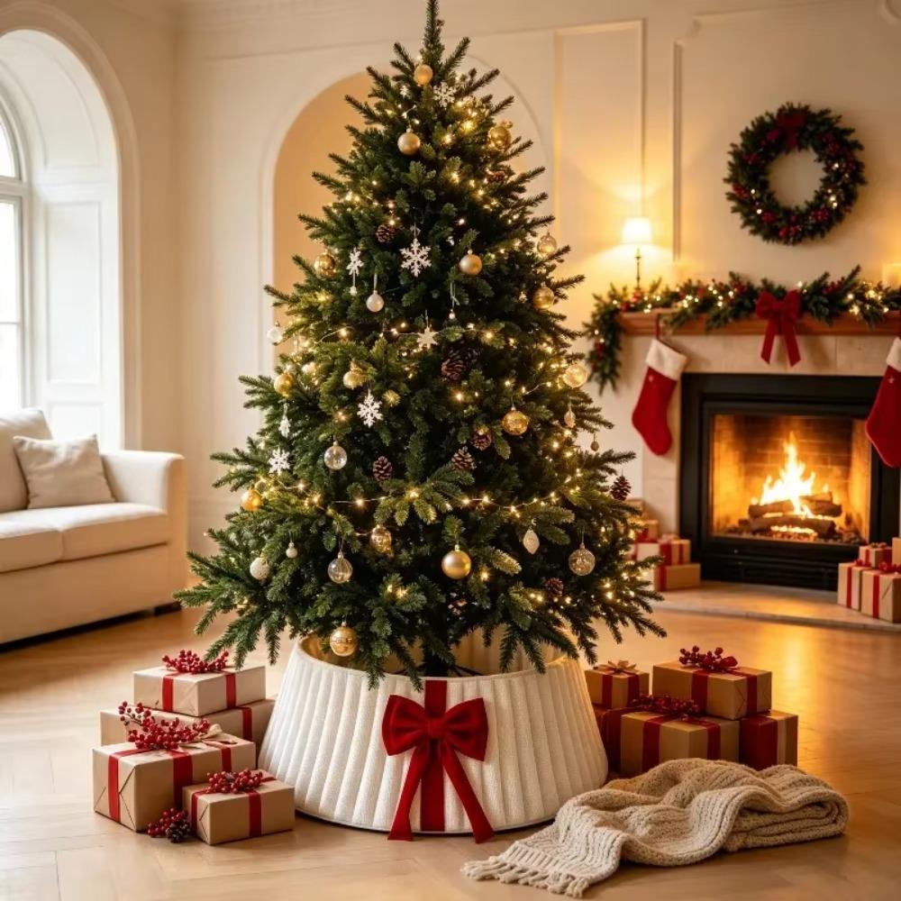 Folding Velvet Christmas Tree Collar Strip Design Christmas Tree Base Protector Farmhouse