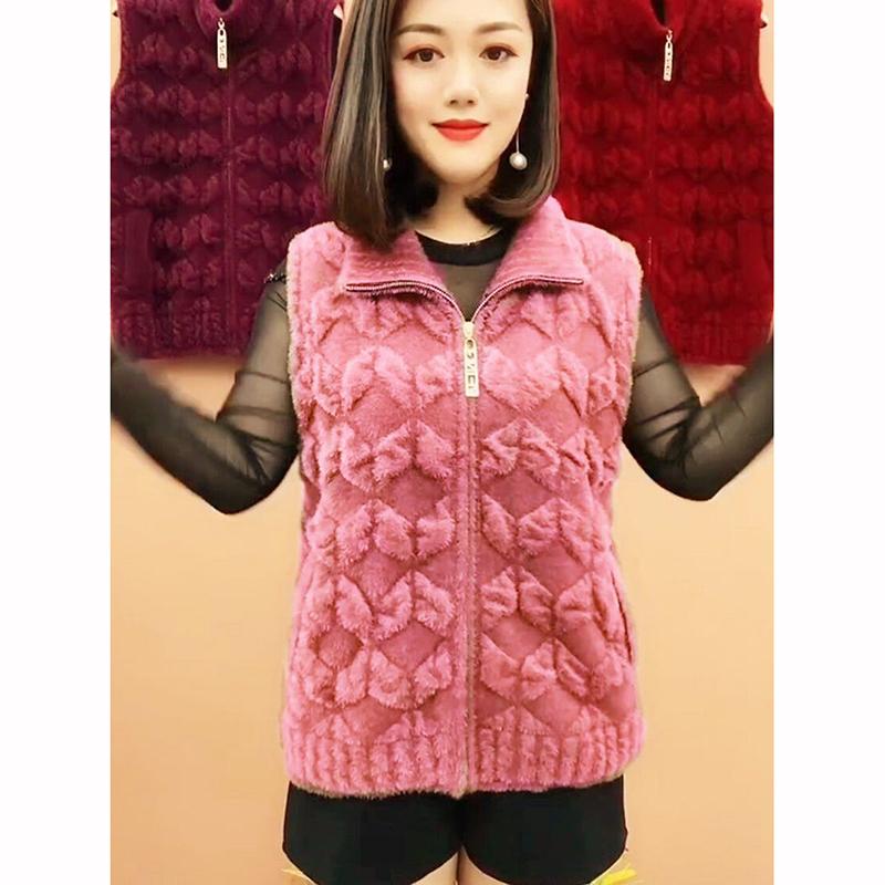 Winter Vest Women's Velvet Warm Zipper Sweater Coat Velvet Middle Aged Old Mother Vest Jacket