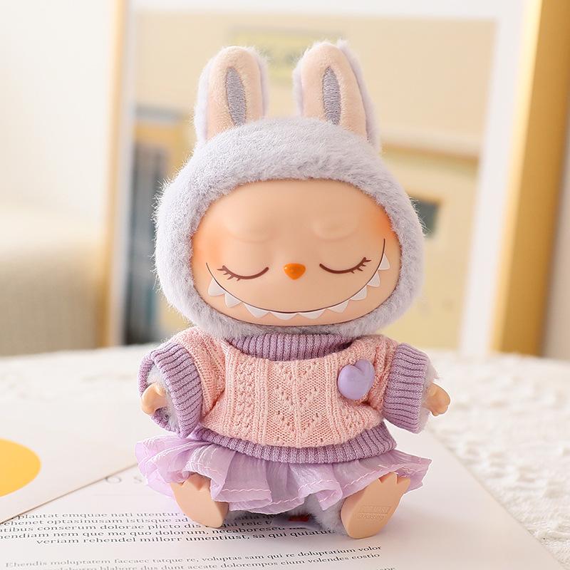 Labubu Pendant Sitting Party Doll Sweater Yarn Skirt Hat Shoes