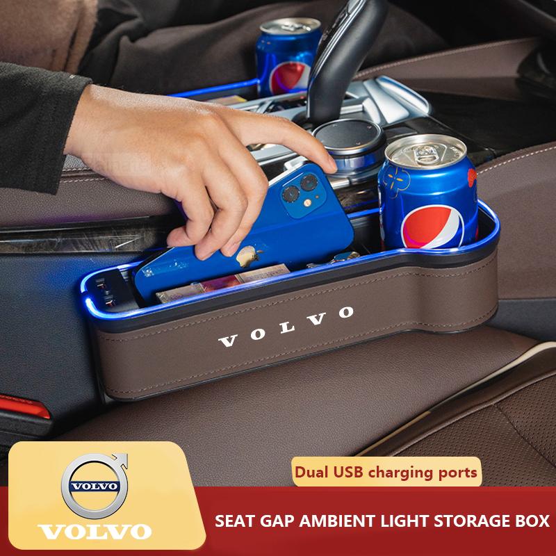 Organizér do mezery autosedačky Úložný box Kapsa Multifunkční Pro Volvo S60 S90 XC40 XC60 XC90 V60 V90 se 2 USB nabíječkami Barevné LED