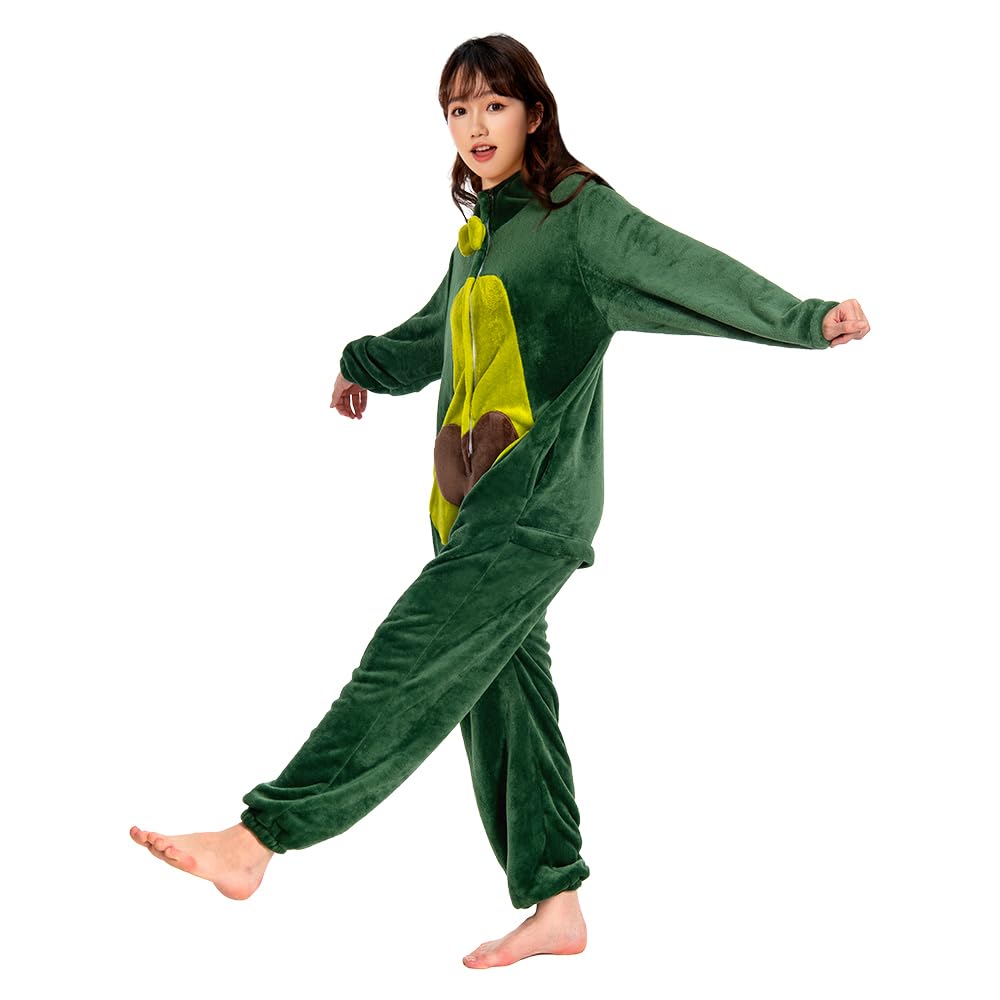 OLAOLA Avokádové Kigurumi Pyžamo, Jídlo, Ovoce, Zelenina, Halloweenský Kostým, Dospělý, Roztomilý, Legrační, Teplý, Nadýchaný, Domácí oblečení, Párty, Ochrana proti chladu (L)