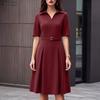 ZANZEA Women Casual Turn Down Collar Solid Color Half Sleeve Dress