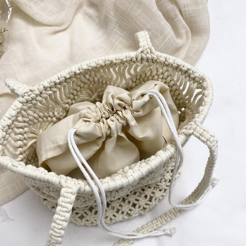 Drawstring Handwoven Tote Bag for Women Boho Summer Beach Bag with Geometric Pattern