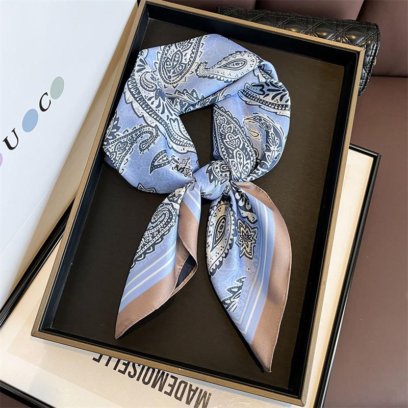 Luxury  Square Scarf Design Double Side Shawl Wrap 70Cm Print Twill Silk Women Hijab Female Foulard Headband Bandana