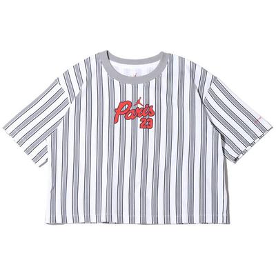 Paris Saint Germain Striped Letter Print Crew Neck Short Sleeve T-Shirt Women T-Shirt White DM4999-100