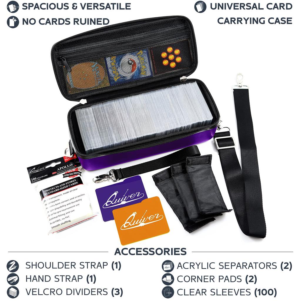 Quiver Time Purple Bolt Card Carrying Case Durable Trading Card Storage Perfect for TCG and Deck Includes and 100 Apollo Card Sleeves - Holder, Cards,