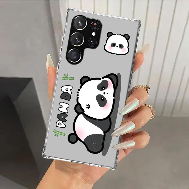 Cartoon Cute Panda Bear Phone Case for Samsung Galaxy S26 S24 S23 Ultra S25 Edge S22 S21 Plus S20 FE + Soft Print Shell Funda Ga