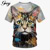 Cute Cat Pattern T-Shirt For Men Colorful Animal 3D Printed T Shirts Women Short-Sleeved Round Neck Tops Streetwear Kids Tees