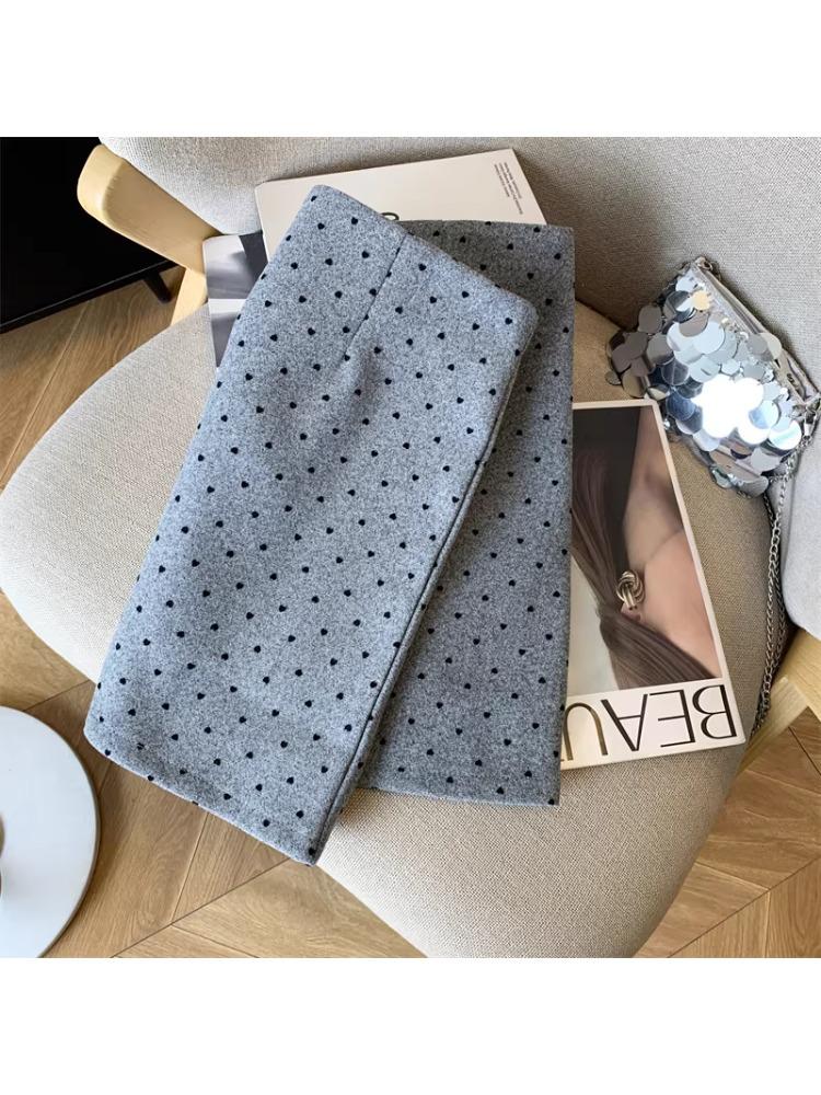 Woolen Retro Heart Polka Dot High-Waist Slim Skirt - 2025 Autumn/Winter Korean Style