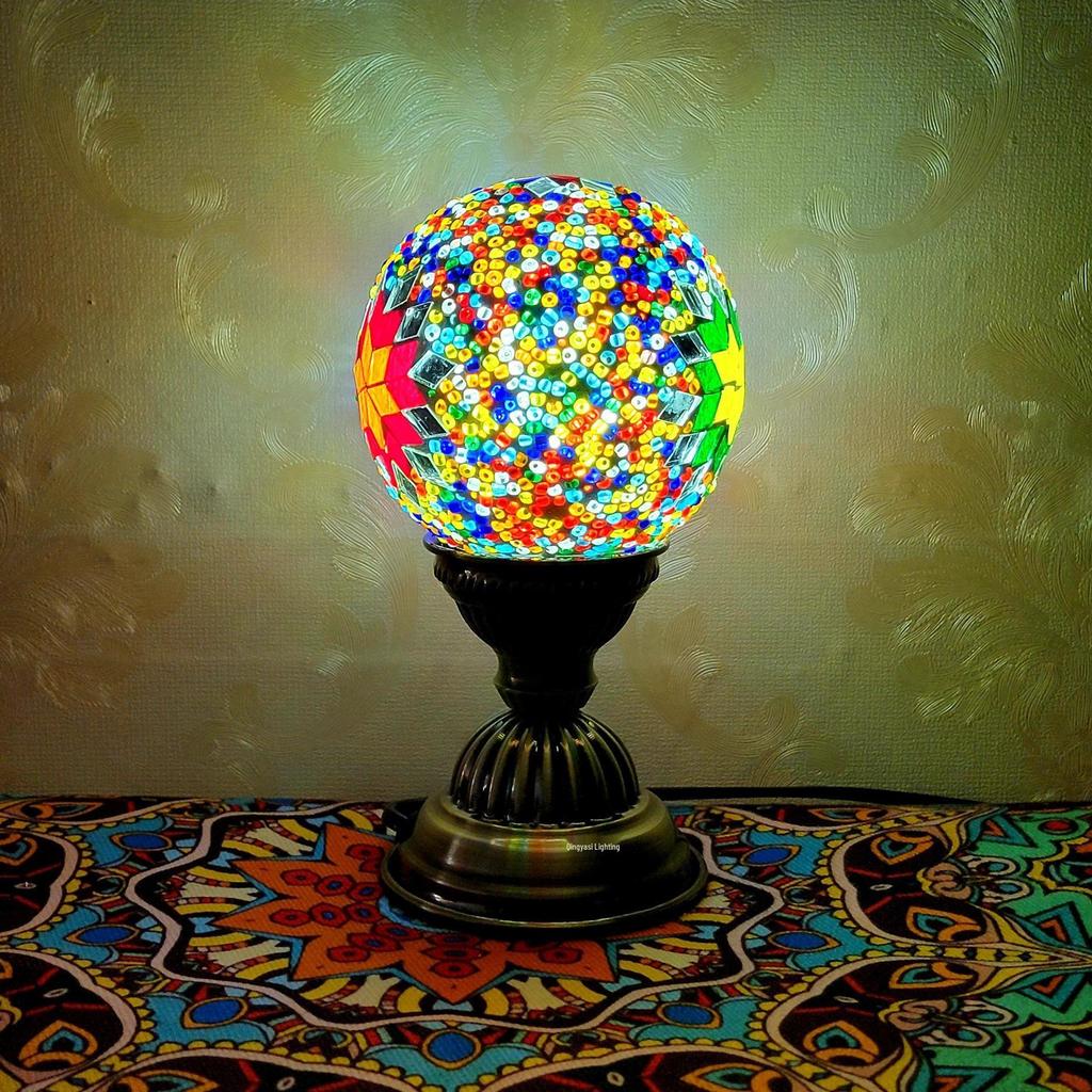 Moroccan Mosaic Table Lamp: DIY Ethnic Bedside Night Light with Music, Turkish Round Ball Design, Internet Celebrity Decor