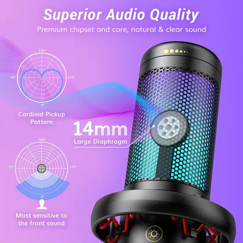 TONOR TC320 Gaming Microphone, USB Microphone with RGB/Gain Control, for Streaming, Podcasting, Recording, Twitch, YouTube, and Discord, Condenser Com