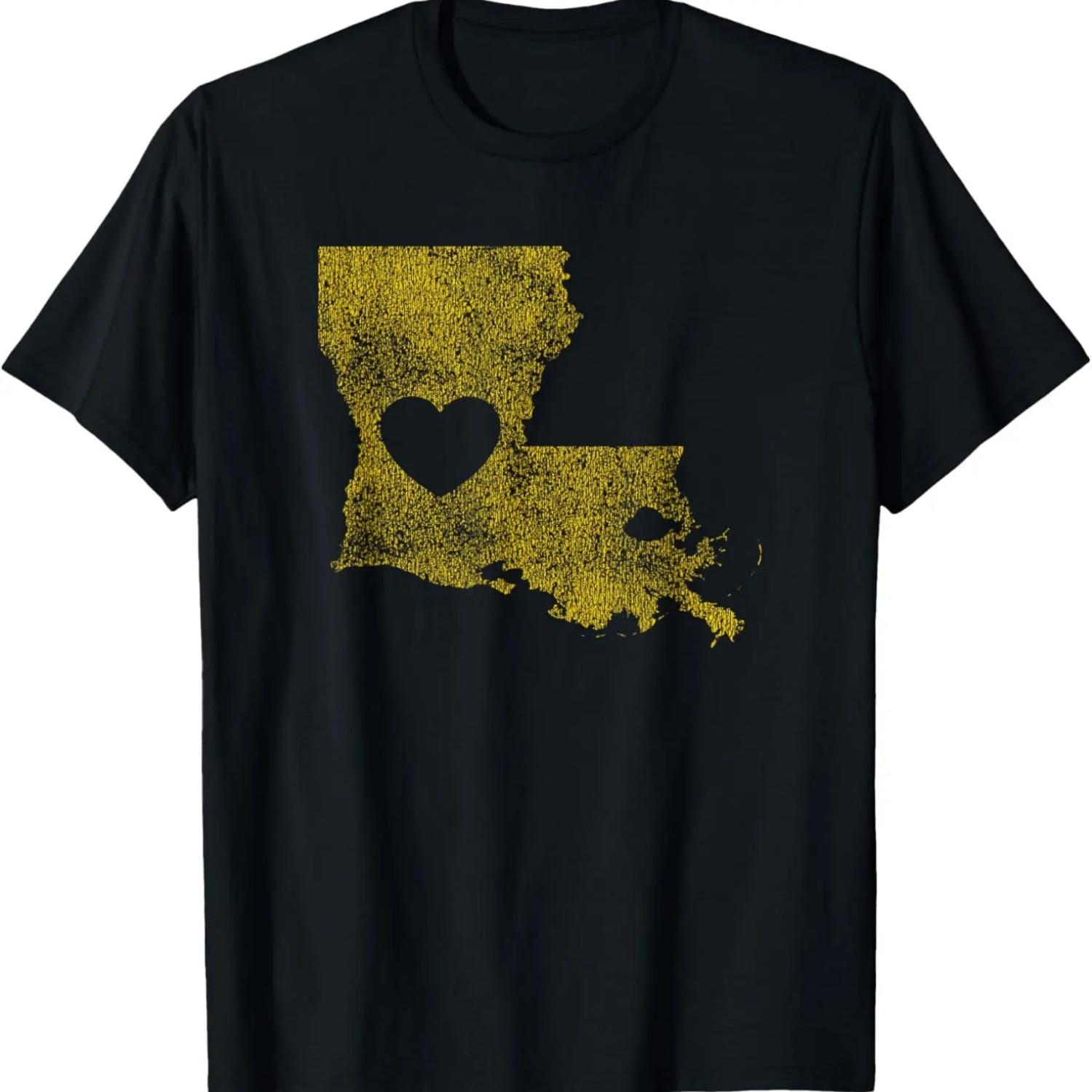 

Louisiana _Love Heart_ Yellow Home State Pride USA American T-Shirt S чёрный
