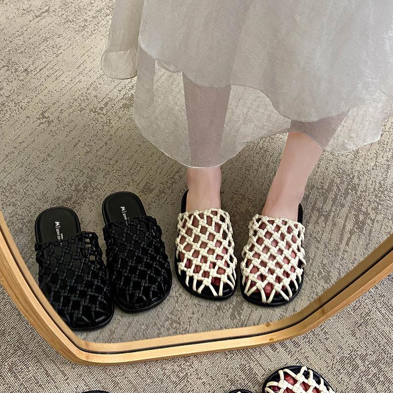 A New Style of Flat-bottomed Woven Toe Half-slipper Women's Shoes with A Lazy Person's Hollowed-out Style