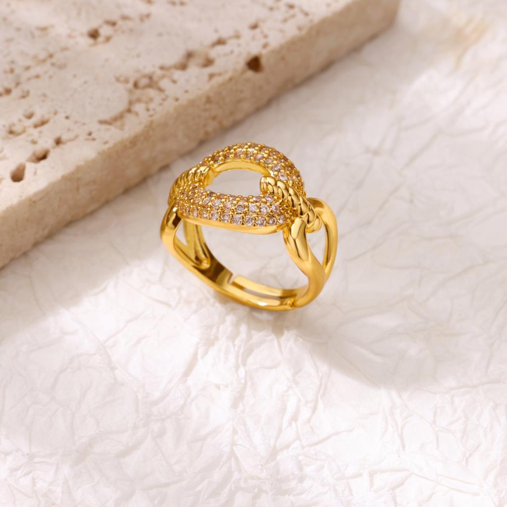 Luxuriöse vergoldete Edelstahl Geometrie Ringe für Damen Herren Offener verstellbarer Charm Fingerring Hochzeitsparty Mode Zirkon
