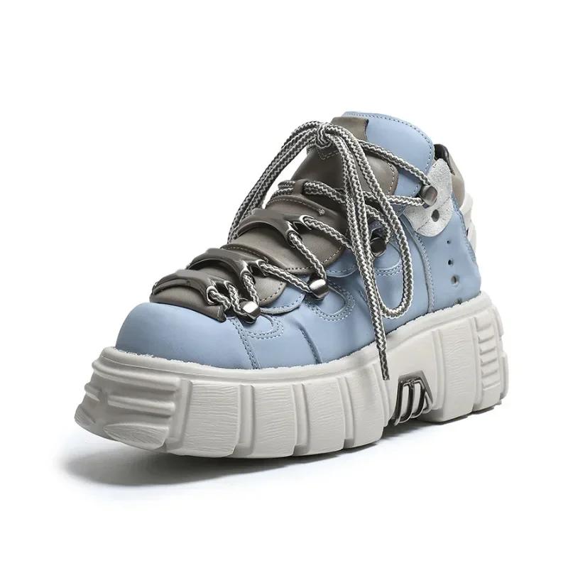 Fashion Punk Style Women Sneakers Rock Metal Decor Lace-up Heel Height Platform Shoes Gothic Man Shoes Men Sneaker 2025 New Sneaker