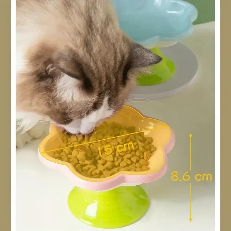 Elevated Ceramic Cat Bowl Flower Design Food Bowl High Foot Water Plate Snack Dish with Stand for Neck Protection Drinking Water