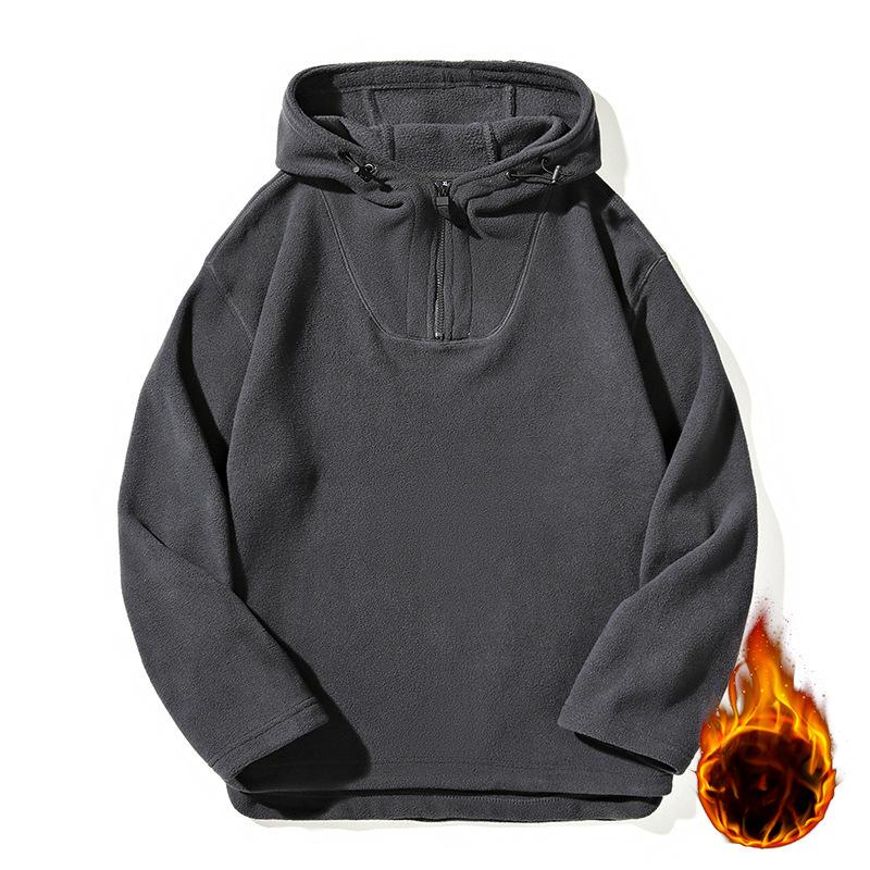 Fleece Jacket Autumn and Winter Men Loose Semi Zipper Plus Velvet Warm Hooded Sweatshirt Jacket Men
