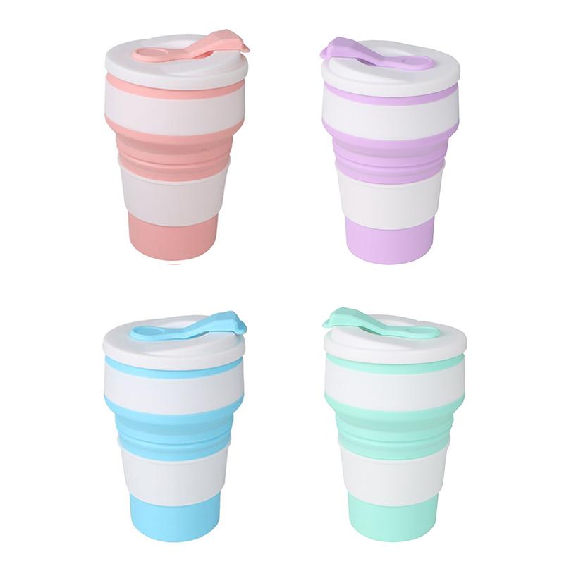 350 ml/500 ml Silikon-Klappbecher, zusammenklappbarer Becher mit Deckel, für Kaffee, Reisen im Freien, tragbare Wassertrinkbecher, Teetassen
