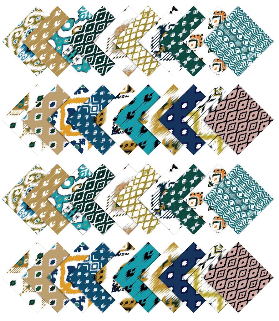 Soimoi Asian Ikat Print  Precut 5-inch Cotton  Fabric  Quilting  Squares  Charm Pack DIY Patchwork Sewing Craft-
