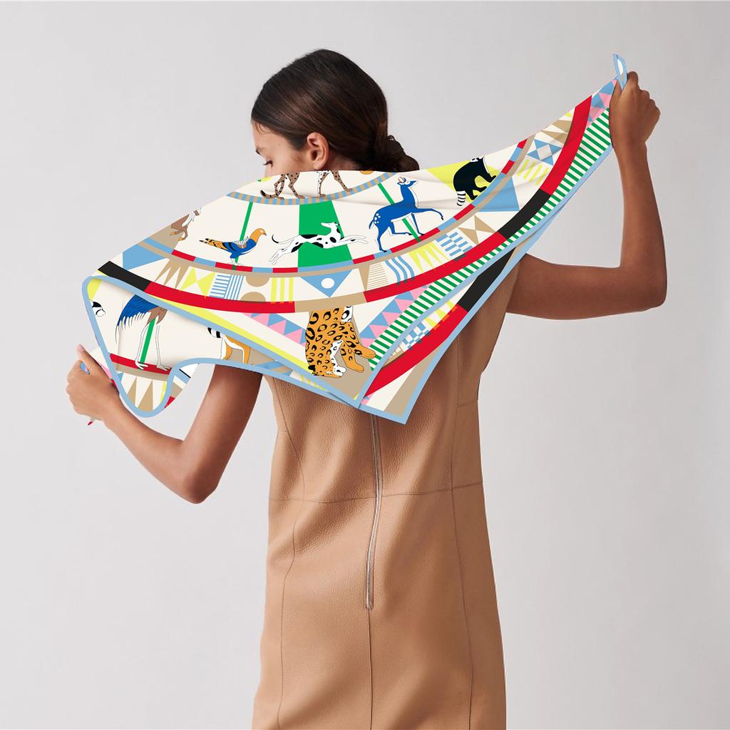 New Animal Shawl Square Scarf For Women Twill Print Headband Foulard Hijab Beach Stoles Neckerchief Female Head Wraps Bandana